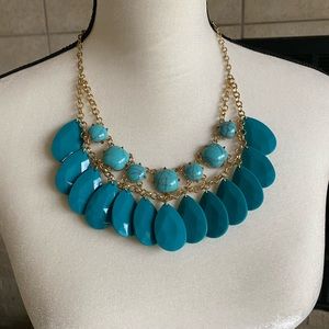 blue and gold statement fashion necklace